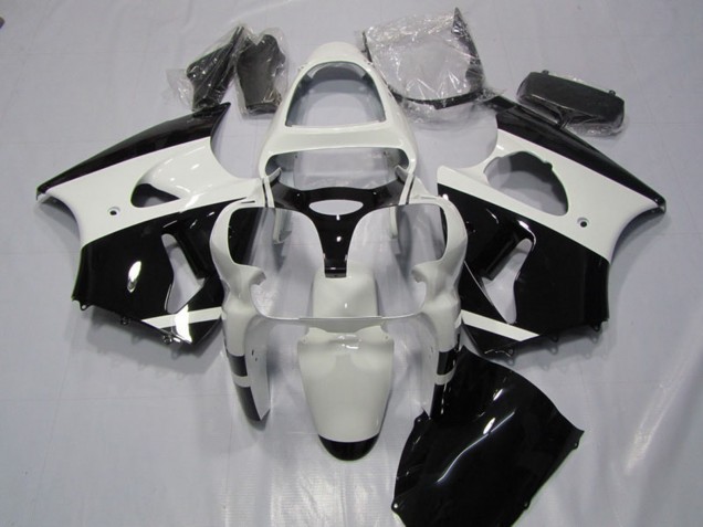 Billige Kawasaki ZX6R Motorrad Verkleidung 2000-2002 - Weiss Glanzendes Schwarz