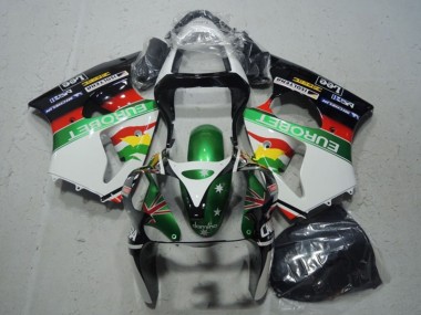 Billige Kawasaki ZX6R Motorrad Verkleidung 2000-2002 - Weiss Grun Rot Gelb Schwarz Stern EuroBet