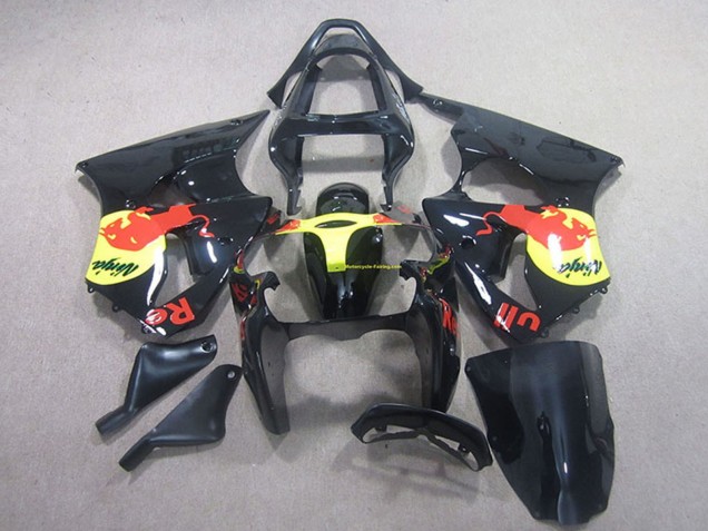 Billige Kawasaki ZX6R Motorrad Verkleidung 2000-2002 - Glanzendes Schwarz Gelb Red Bull