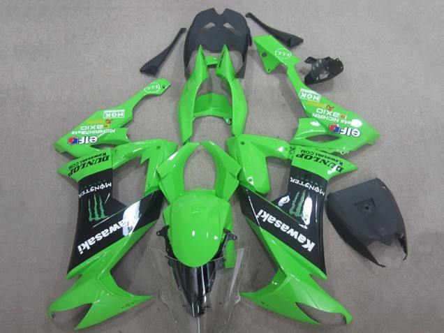 Billige Kawasaki ZX10R Motorrad Verkleidung 2008-2010 - Grun Schwarz Monster Energy Elf Dunlop