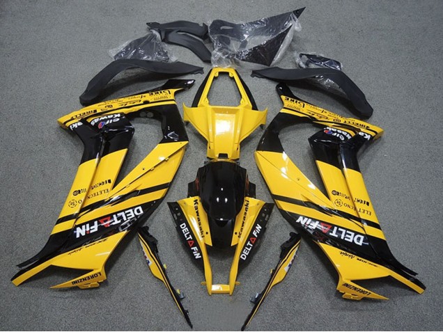 Billige Kawasaki ZX10R Motorrad Verkleidung 2011-2015 - Gelb Glanzendes Schwarz Delt Fin