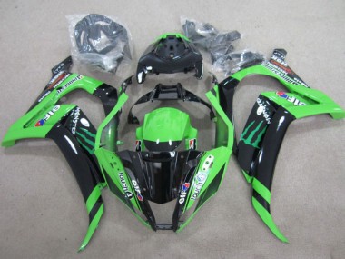 Billige Kawasaki ZX10R Motorrad Verkleidung 2011-2015 - Grun Glanzendes Schwarz Grun Elf Touch4 Monster