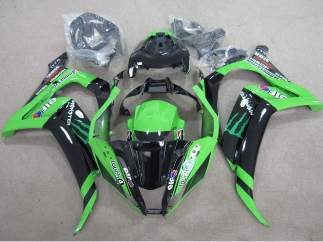 Billige Kawasaki ZX10R Motorrad Verkleidung 2011-2015 - Grun Glanzendes Schwarz Grun Elf Touch4 Monster