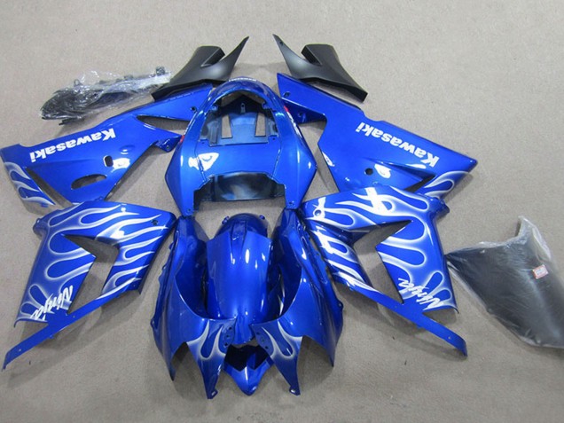 Billige Kawasaki ZX10R Motorrad Verkleidung 2004-2005 - Blau Weiss Flamme