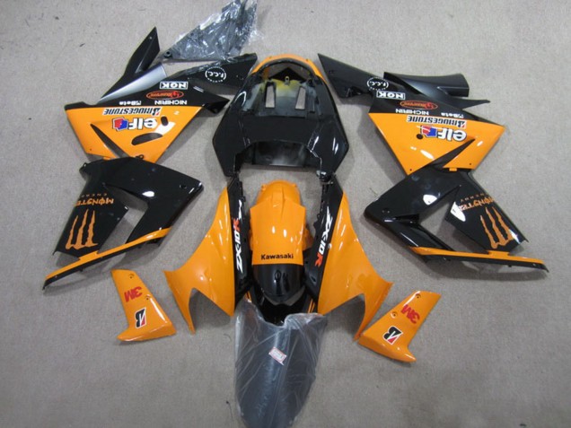Billige Kawasaki ZX10R Motorrad Verkleidung 2004-2005 - Orange Glanzendes Schwarz 3M Monster