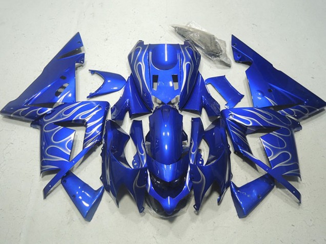 Billige Kawasaki ZX10R Motorrad Verkleidung 2004-2005 - Blau Weiss Flamme