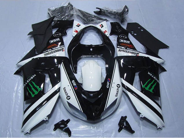 Billige Kawasaki ZX10R Motorrad Verkleidung 2006-2007 - Weiss Glanzendes Schwarz Grun Elf Touch4 Monster
