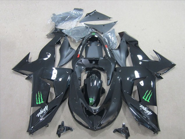 Billige Kawasaki ZX10R Motorrad Verkleidung 2006-2007 - Glanzendes Schwarz Grun Monster