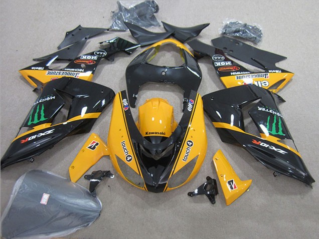 Billige Kawasaki ZX10R Motorrad Verkleidung 2006-2007 - Glanzendes Schwarz Gelb Grun Touch4 Monster