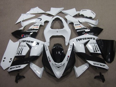 Billige Kawasaki ZX10R Motorrad Verkleidung 2006-2007 - Weiss Glanzendes Schwarz Elf Touch4 Monster Energy