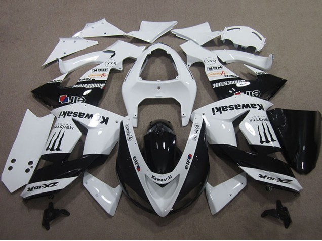 Billige Kawasaki ZX10R Motorrad Verkleidung 2006-2007 - Weiss Glanzendes Schwarz Elf Touch4 Monster Energy