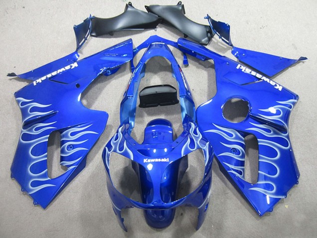 Billige Kawasaki ZX12R Motorrad Verkleidung 2000-2001 - Blau Weiss Flamme