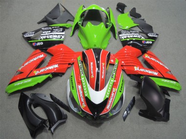 Billige Kawasaki ZX14R ZZR1400 Motorrad Verkleidung 2006-2011 - Grun Rot Weiss Schwarz Elf Motocard