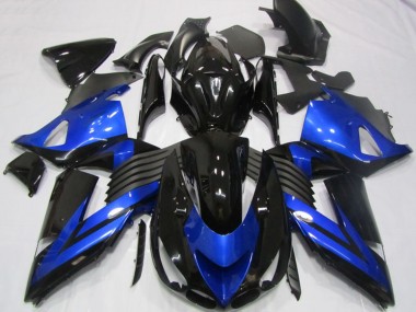 Billige Kawasaki ZX14R ZZR1400 Motorrad Verkleidung 2006-2011 - Blau Glanzendes Schwarz