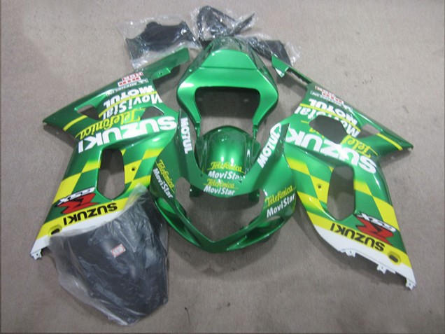 Billige Suzuki GSXR 600 Motorrad Verkleidung 2001-2003 - Grun Gelb Telefonica MoviStar