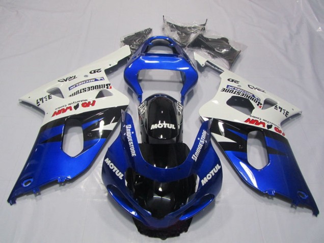 Billige Suzuki GSXR 600 Motorrad Verkleidung 2001-2003 - Weiss Blau Glanzendes Schwarz Motul