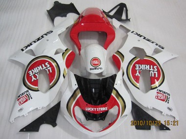 Billige Suzuki GSXR 600 Motorrad Verkleidung 2001-2003 - Weiss Rot Lucky Strike