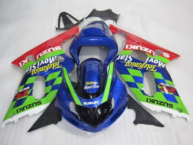 Billige Suzuki GSXR 600 Motorrad Verkleidung 2001-2003 - Blau Grun Rot Telefonica MoviStar