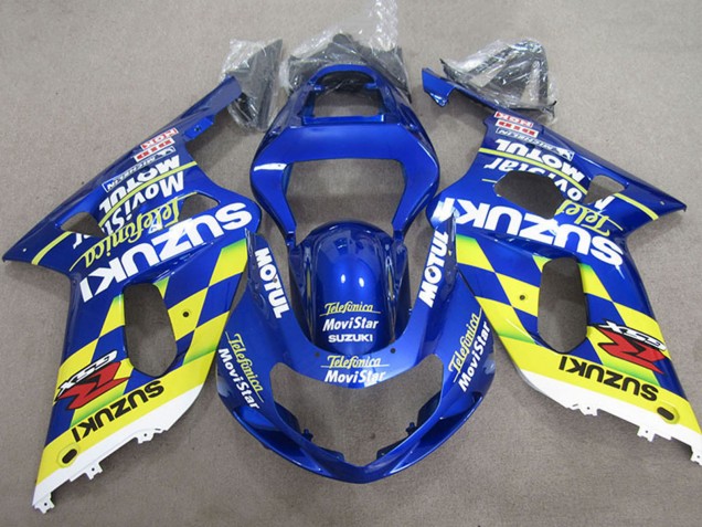 Billige Suzuki GSXR 600 Motorrad Verkleidung 2001-2003 - Blau Gelb Telefonica MoviStar