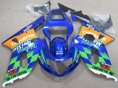 Billige Suzuki GSXR 600 Motorrad Verkleidung 2001-2003 - Blau Orange Grun Telefonica MoviStar