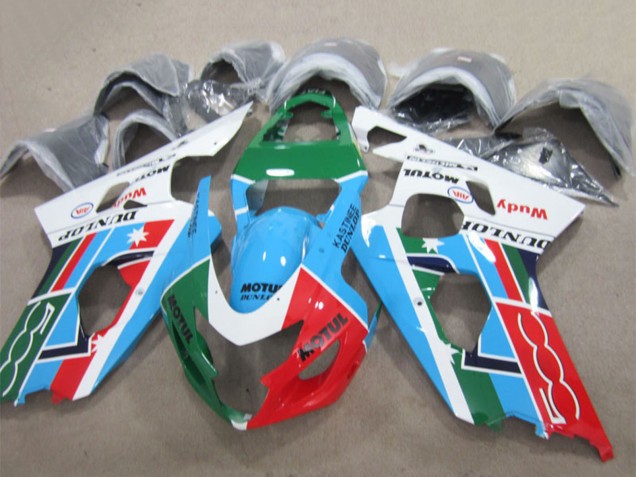 Billige Suzuki GSXR 600 Motorrad Verkleidung 2004-2005 - Weiss Blau Grun Rot Motul