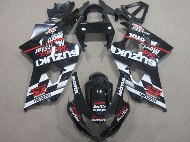 Billige Suzuki GSXR 600 Motorrad Verkleidung 2004-2005 - Glanzendes Schwarz Rot Weiss Telefonica MoviStar
