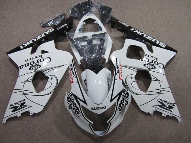 Billige Suzuki GSXR 600 Motorrad Verkleidung 2004-2005 - Weiss Schwarz Corona Extra Motul