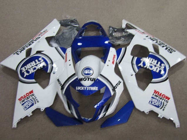 Billige Suzuki GSXR 600 Motorrad Verkleidung 2004-2005 - Weiss Blau Lucky Strike Motul