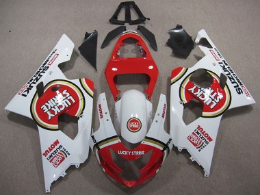 Billige Suzuki GSXR 600 Motorrad Verkleidung 2004-2005 - Weiss Rot Lucky Strike Motul