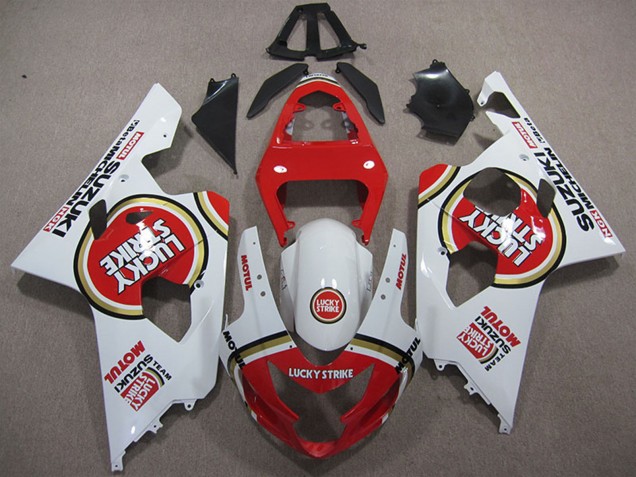 Billige Suzuki GSXR 600 Motorrad Verkleidung 2004-2005 - Weiss Rot Lucky Strike Motul