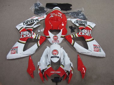 Billige Suzuki GSXR 600 Motorrad Verkleidung 2006-2007 - Weiss Rot Lucky Strike Motul