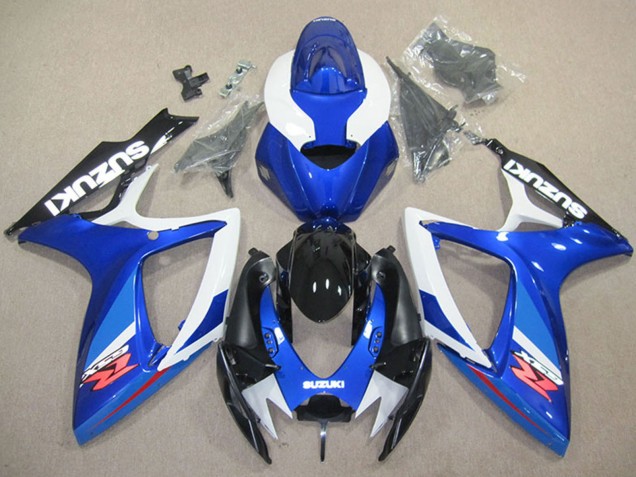 Billige Suzuki GSXR 600 Motorrad Verkleidung 2006-2007 - Weiss Blau Glanzendes Schwarz Rot