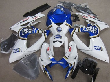 Billige Suzuki GSXR 600 Motorrad Verkleidung 2006-2007 - Weiss Blau Lucky Strike Motul
