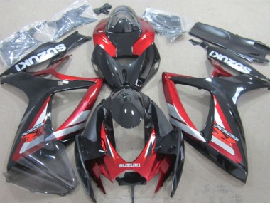 Billige Suzuki GSXR 600 Motorrad Verkleidung 2006-2007 - Glanzendes Schwarz Rot Silber
