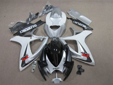 Billige Suzuki GSXR 600 Motorrad Verkleidung 2006-2007 - Weiss Silber Glanzendes Schwarz Rot