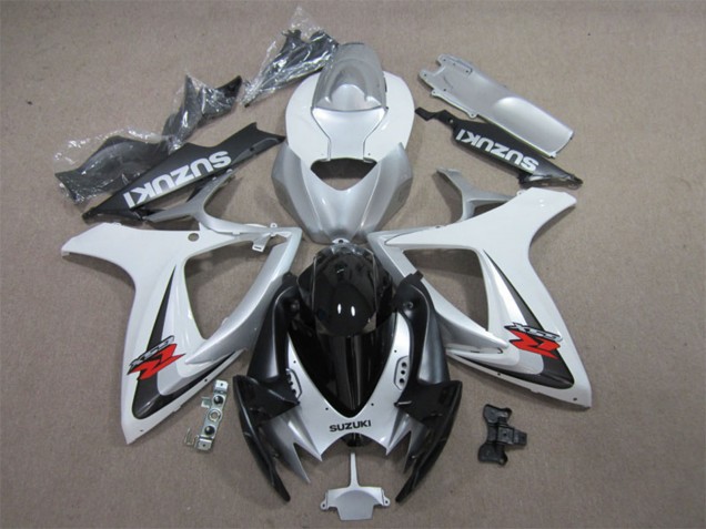 Billige Suzuki GSXR 600 Motorrad Verkleidung 2006-2007 - Weiss Silber Glanzendes Schwarz Rot