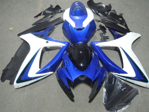 Billige Suzuki GSXR 600 Motorrad Verkleidung 2006-2007 - Weiss Blau Glanzendes Schwarz