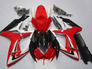 Billige Suzuki GSXR 600 Motorrad Verkleidung 2006-2007 - Weiss Rot Glanzendes Schwarz Streifen