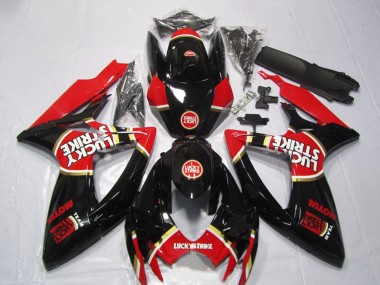 Billige Suzuki GSXR 600 Motorrad Verkleidung 2006-2007 - Glanzendes Schwarz Rot Weiss Lucky Strike Motul