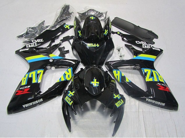 Billige Suzuki GSXR 600 Motorrad Verkleidung 2006-2007 - Glanzendes Schwarz Gelb Rizla Rot