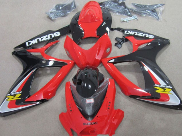 Billige Suzuki GSXR 600 Motorrad Verkleidung 2006-2007 - Rot Silber Glanzendes Schwarz Gelb