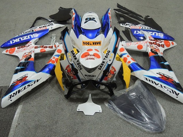 Billige Suzuki GSXR 600 Motorrad Verkleidung 2008-2010 - Weiss Blau Orange Alstare Dunkel Dog