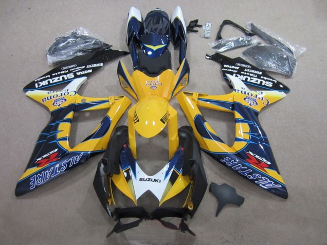 Billige Suzuki GSXR 600 Motorrad Verkleidung 2008-2010 - Weiss Gelb Blau Alstare Corona Extra