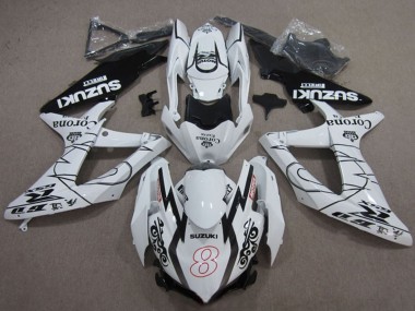 Billige Suzuki GSXR 600 Motorrad Verkleidung 2008-2010 - Weiss Schwarz Corona Extra Motul 8