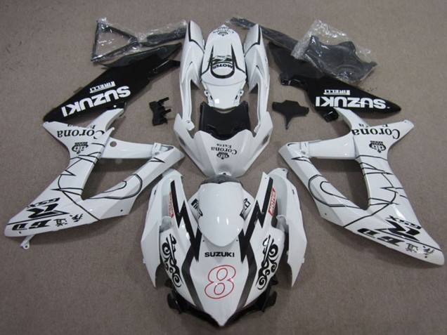 Billige Suzuki GSXR 600 Motorrad Verkleidung 2008-2010 - Weiss Schwarz Corona Extra Motul 8
