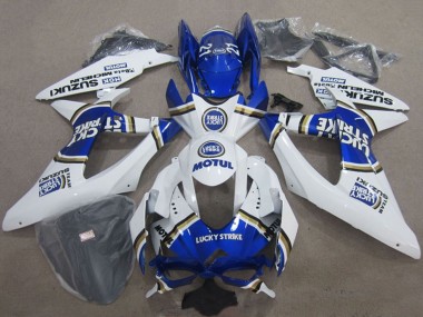 Billige Suzuki GSXR 600 Motorrad Verkleidung 2008-2010 - Weiss Blau Lucky Strike Motul