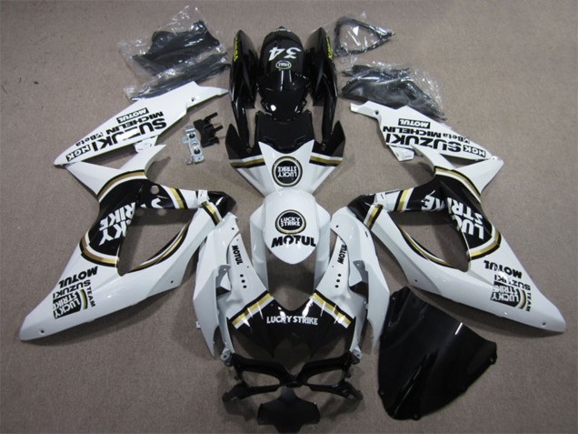 Billige Suzuki GSXR 600 Motorrad Verkleidung 2008-2010 - Weiss Schwarz Motul Lucky Strike