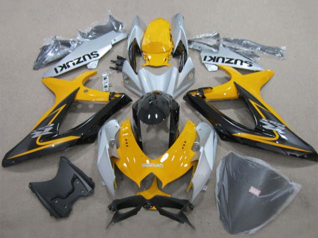 Billige Suzuki GSXR 600 Motorrad Verkleidung 2008-2010 - Gelb Silber Glanzendes Schwarz