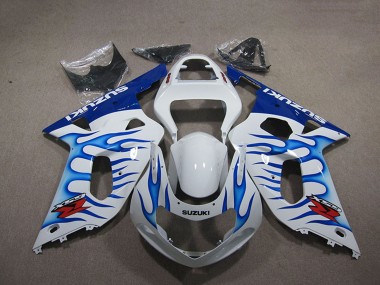 Billige Suzuki GSXR 750 Motorrad Verkleidung 2001-2003 - Weiss Blau Flamme