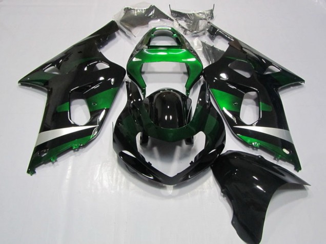 Billige Suzuki GSXR 750 Motorrad Verkleidung 2001-2003 - Glanzendes Schwarz Grun Silber